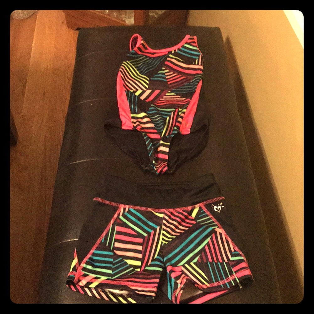 Gymnastics leotard and shorts!
